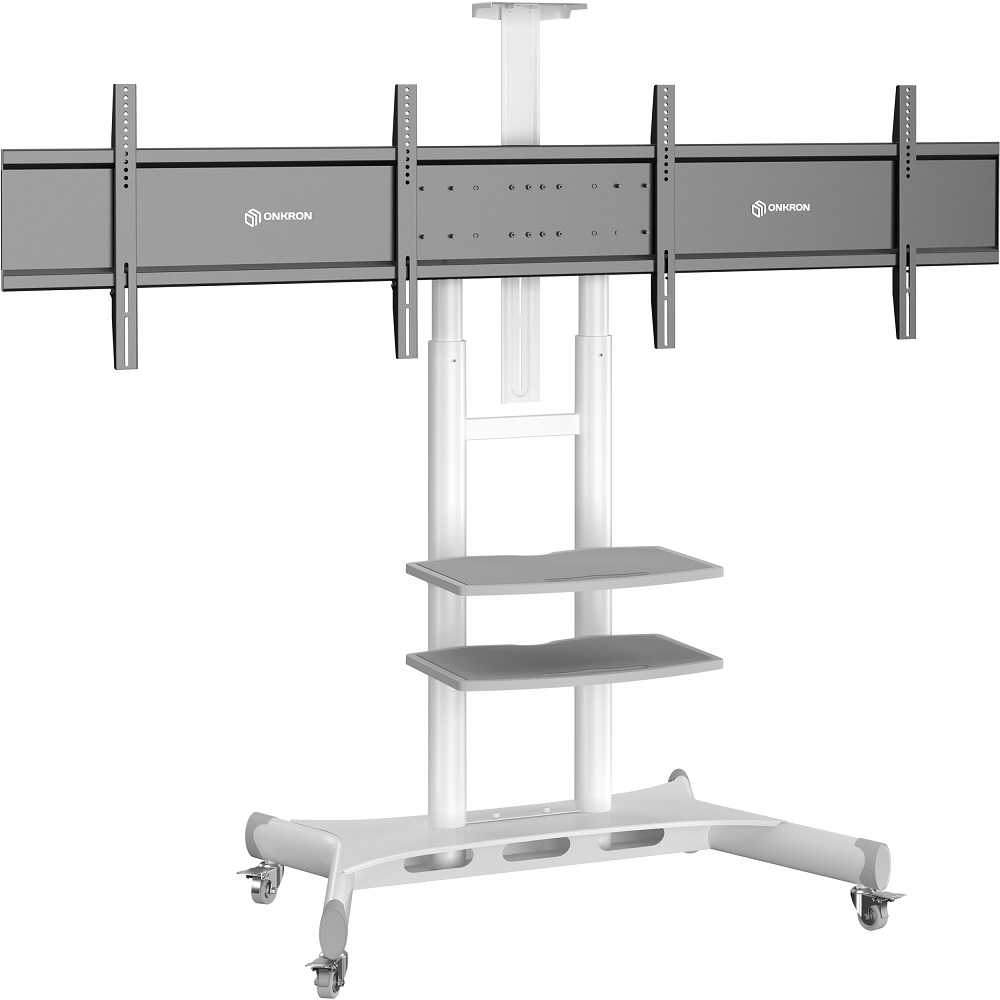 Мобильная напольная стойка для двух панелей ONKRON TS1881DV White для размера 40"-65"