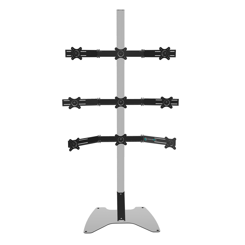 Напольная стойка на 9 мониторов ONKRON FSPRO1L-33 Silver для размера 15"-28"