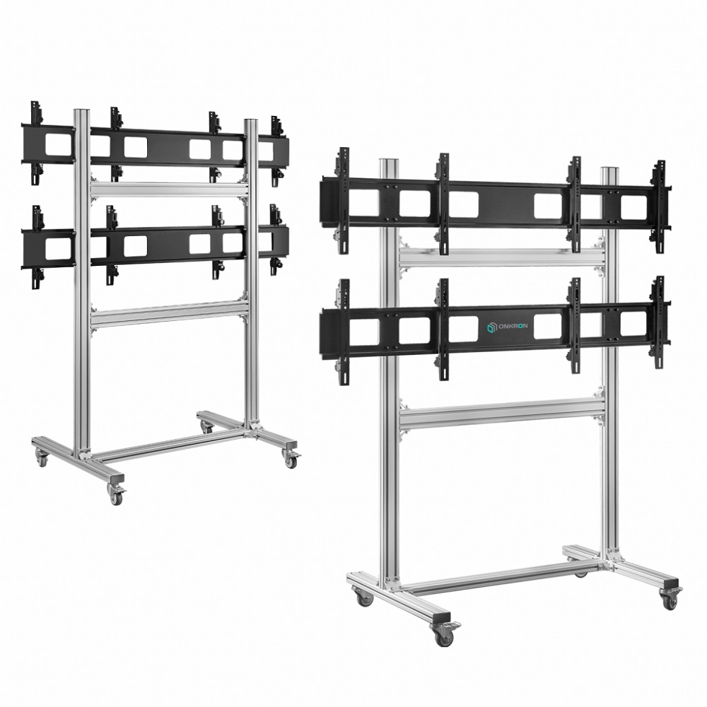Мобильная напольная стойка для видеостен 2х2 ONKRON FSPRO2L-22 Silver для размера 40”- 55"