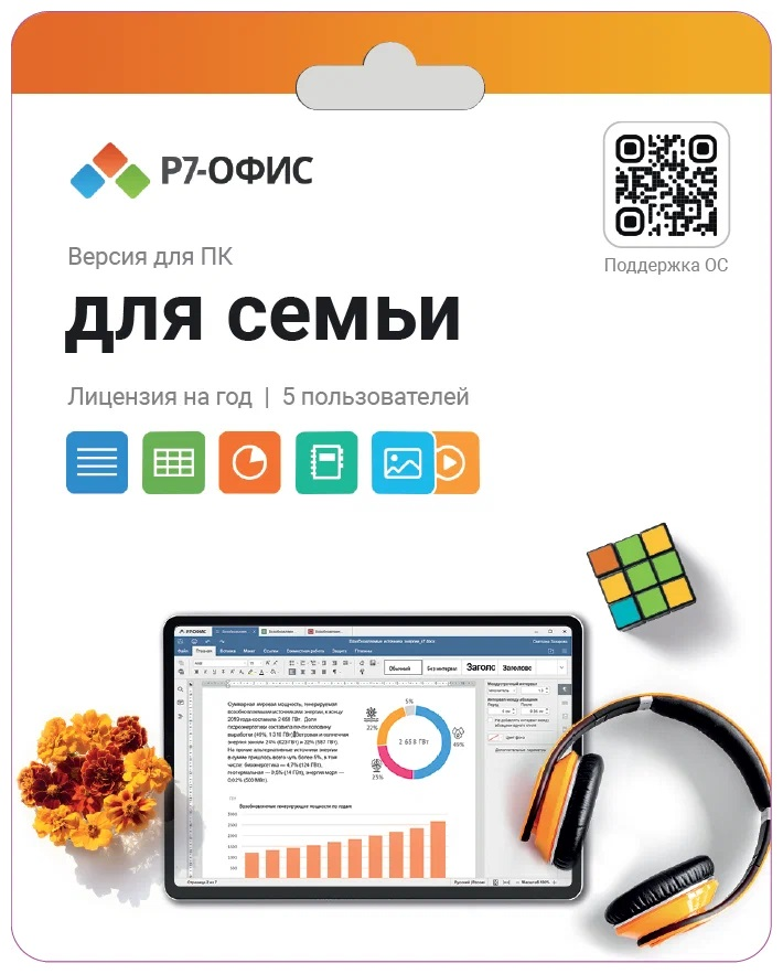 Лицензия Р7-Офис Для семьи на 1 год, на 5 пользователей (карточка)