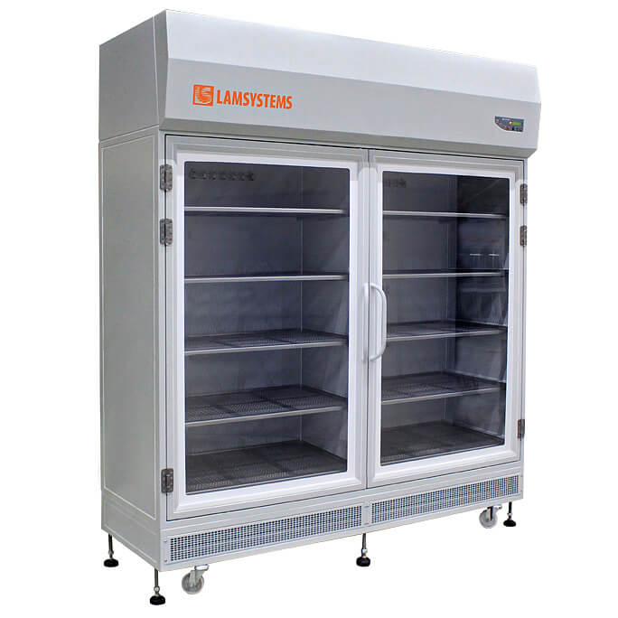 Sterile storage cabinet with hinged doors for pharmaceutical production (KD 442.120.32, art. 2R-S.422-12PHARM, 10 shelves, UV irradiation above the top shelves)