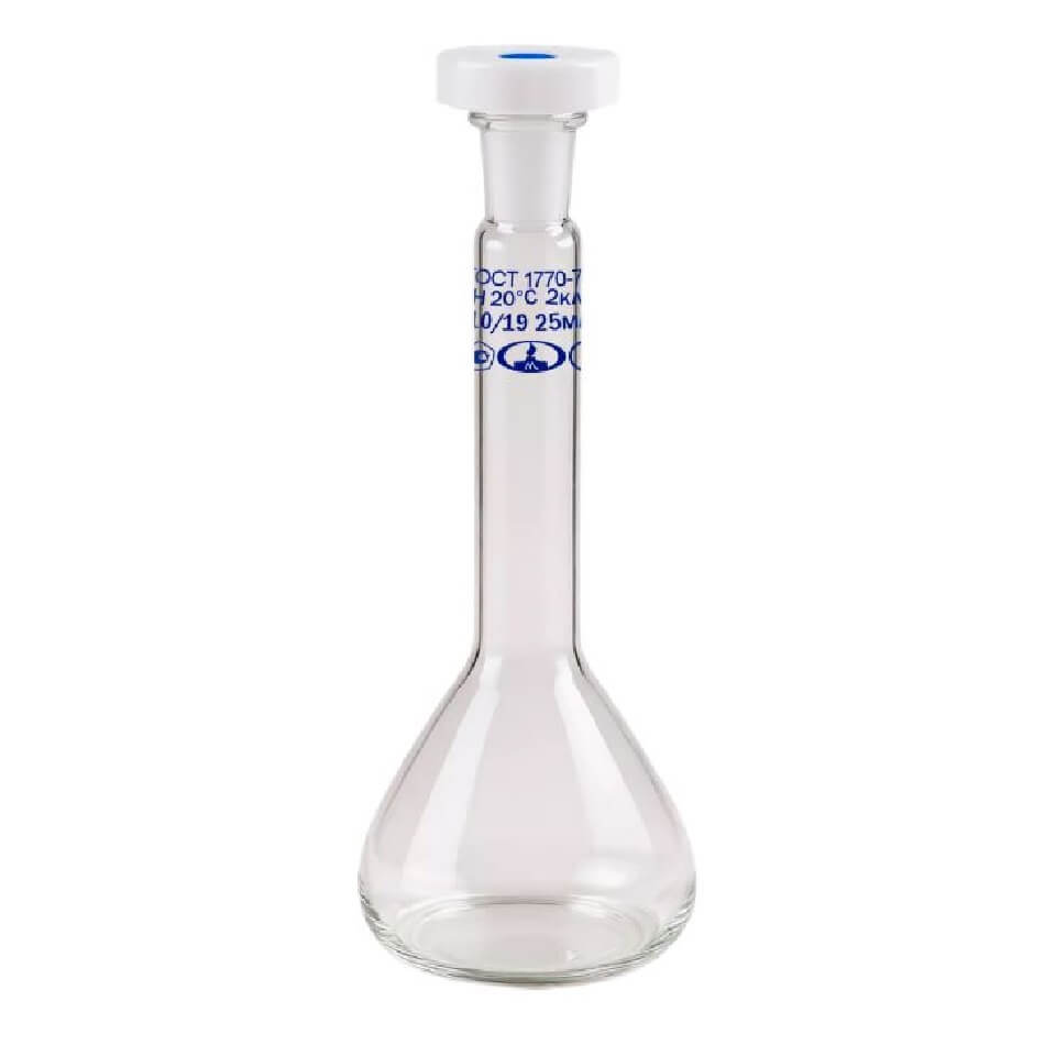 Volumetric flask (version 2a) with one mark and plastic stopper