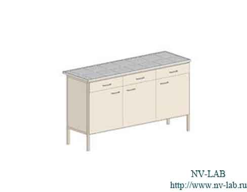 Laboratory table S-9 (1470*610*900) 3 drawers, 3 doors, 1 shelf