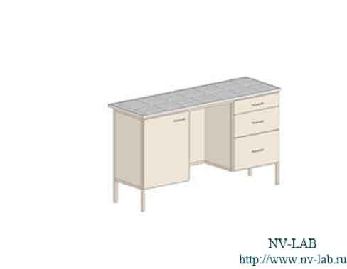 Laboratory table S-22 (1470*610*900), 1 shelf, 1 door, 3 drawers