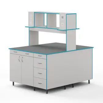 Island table with a tabletop made of chemical-resistant plastic SLO NVK 1200 PLAST