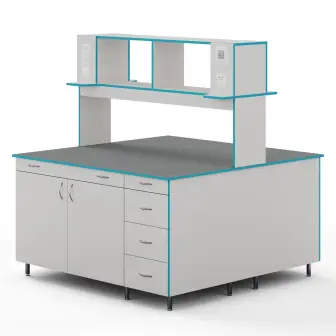 Island table with a tabletop made of chemical-resistant plastic SLO NVK 1500 PLAST