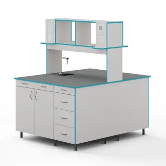 Island table with sanitary ware and tabletop made of chemical-resistant plastic SLO NVK 1200 PLAST+