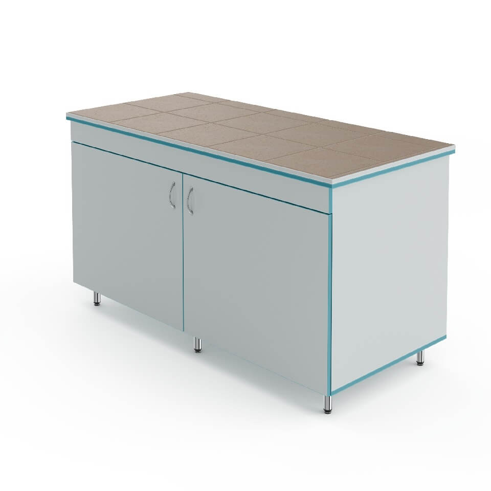 Laboratory end table with a table top made of porcelain tiles Theolab SLT NVK 1500 KG