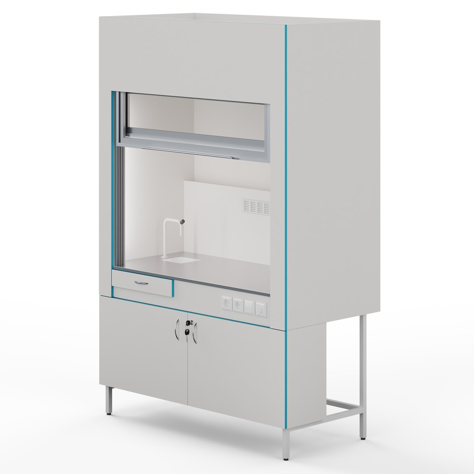 Fume hood with plumbing and stainless steel countertop ShV NVK 1500 STAINLESS+